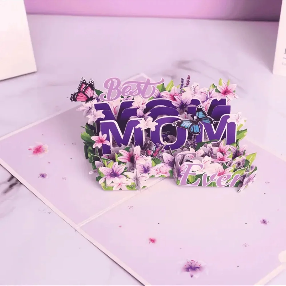 Purple and Floral 'Best Mom Ever' Card, Pop Up Card, BEAUTIFUL, New